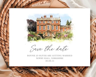 Watercolor Venue Save the Date: Personalized Wedding Illustration (Digital or Printed)