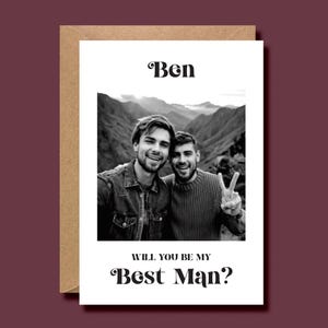 Biglietto di proposta del testimone dello sposo, biglietto di proposta dello sposo, vuoi essere il mio testimone dello sposo, retrò, bianco e nero, moderno, personalizzato, stampato, foto Polaroid