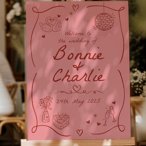 Hand-Drawn Wedding Welcome Sign: Whimsical Doodle Design