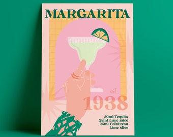 Impression cocktail Margarita rétro : décoration murale colorée pour la cuisine et le bar