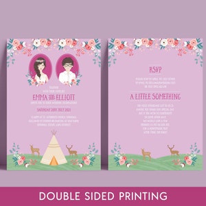 Invitación de boda tipi, invitación de boda para festival, plantilla de invitación de boda, camping, aire libre, bohemio, retrato personalizado, imprimible