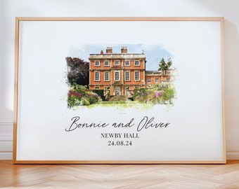 Personalized Wedding Venue Watercolor Print, Anniversary Gift (Digital or A4 Print)