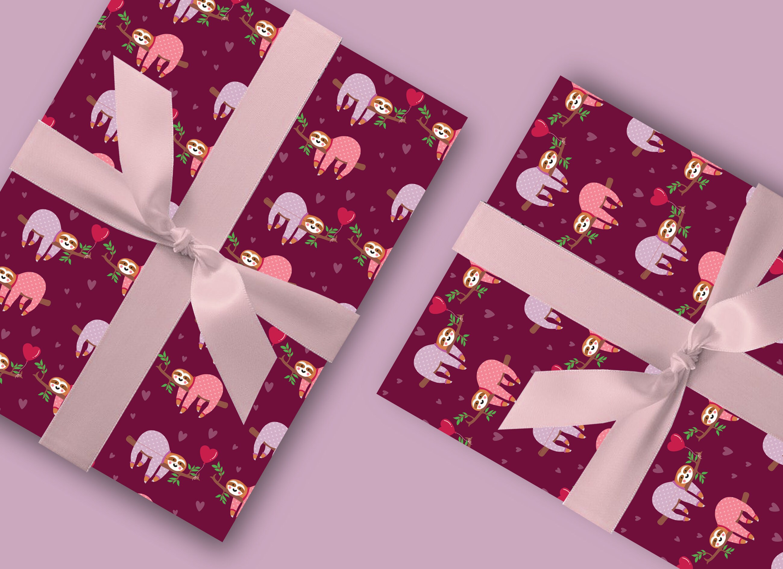 Sloth Wrapping Paper Sloth Gift Wrap Valentines Animal Etsy UK