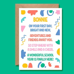 Personalized First Day of School Card: Good Luck Poem, Keepsake