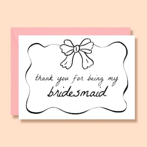 Brautjungfer Dankeskarte, Brautjungfer Geschenk, danke, dass Sie meine Brautjungfer sind, gedruckt, Schleife, handgezeichnet, schwarz weiß, modern einfach