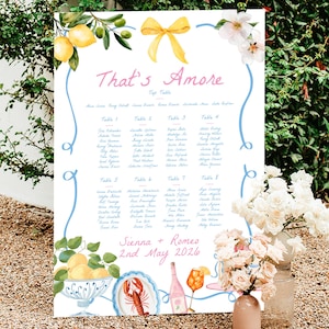 Italian Wedding Table Plan, That&#39;s Amore, Italy Wedding, Seating Chart, Find Your Seat, Whimsical Watercolour, Printed Board, A1 A2, Digital