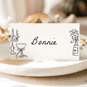 Handgetekende plaatskaarten bruiloft, naamkaartjes, grillig, handgeschreven, zwart wit, plattegrond bruiloft, minimaal, gedrukt gepersonaliseerd, gevouwen