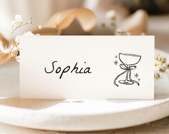 Hand-Drawn Wedding Place Cards: Personalized Black & White Name Cards