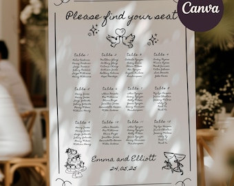 Wedding Table Plan Template, Black and White (Digital Download Canva Template)