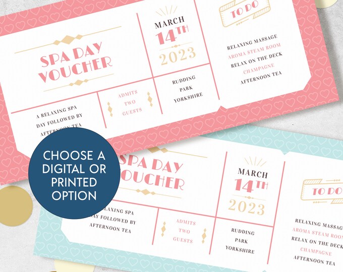 Spa Gift Voucher, Spa Gift Card, Custom Spa Ticket, Personalised ...