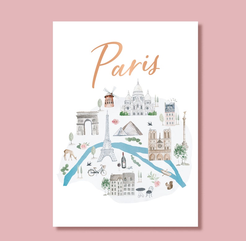 Paris Wall Art Paris Map Print Paris Illustration Paris Etsy UK