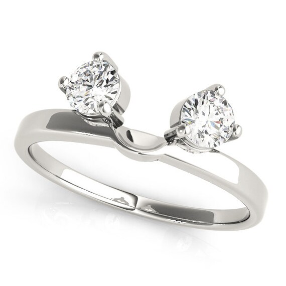 Round Baguette Diamond Ring Insert In 14k White Gold