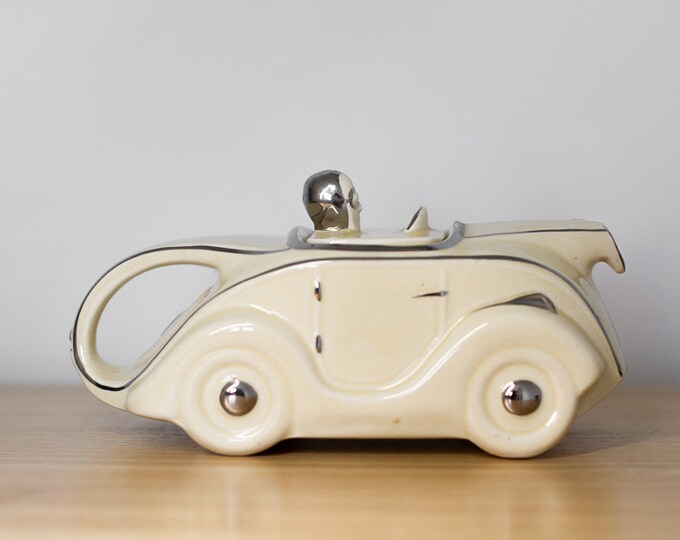 Vintage Racing Car Teapot 1930's Cream Silver Made in England Etsy