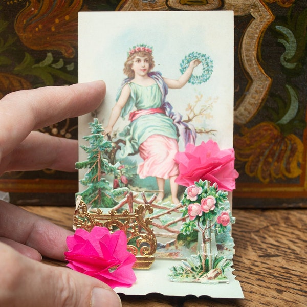 Antique Victorian German pop-up greetings card - Herzlichen Gluckwunsch / Congratulations