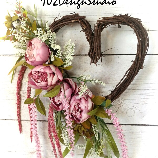 Heart Wreath,Gift for Her,All Season Wreath,Romantic Wreath