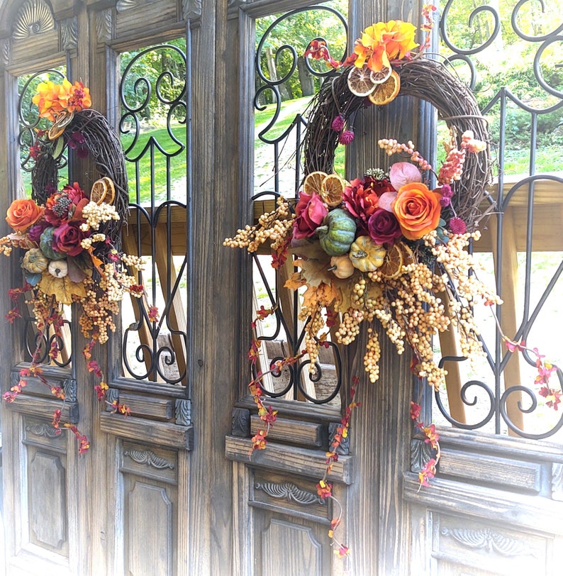 Double Door Fall Wreath Double Door Autumn Wreath Double Etsy