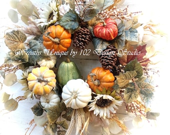 Pumpkin Wreath, Fall Wreath, Thanksgiving Wreath, Autumn Wreath, Front Door Fall Wreath, Autumn Swag, Pumpkin Swag, Thanksgiving Swag