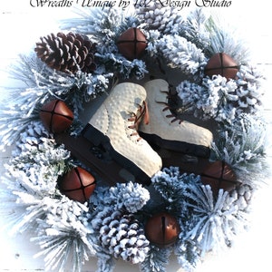 Silver Ice Skates Winter Wreath, Elegant Winter Wonderland