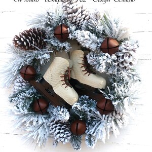 Ice Skate Wreath, Ice Skate Swag, Winter Snow Wreath, Flocked Wreath