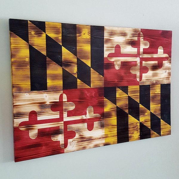 Charred Maryland Flag, Rustic Maryland State Flag, Maryland Wall Art, Maryland Wall Decor, Scorched Maryland Wood Flag