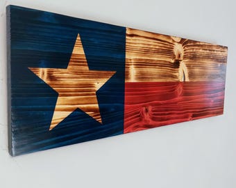 Bandera del estado de Texas de madera carbonizada y quemada - Arte mural artesanal de Texas