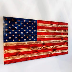 Patriotic Charred American Flag - Handcrafted Wooden Wall Art