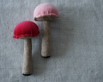 Baby crib toy, Mushroom Rattle, Pink/ Red