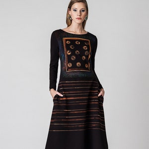 Long Dress •  Dark dress •  Print Dress •  Long Sleeved Dress •  Festival Dress Black