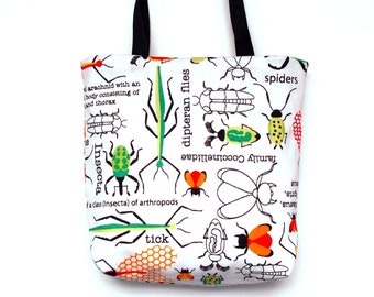 Science Fabric Gift Bag, Entomology, Insects on White