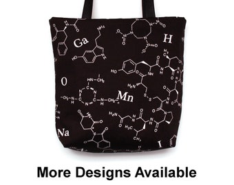 Science Fabric Gift Bag, Chemistry Goody Bag, Chemical Structures and Molecules, Choose from 6 Different Designs