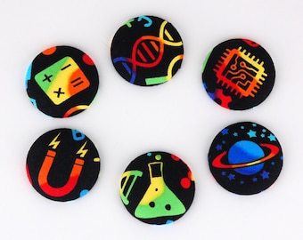 Science Fabric Covered Button Magnets, Set of 6, Rainbow Science
