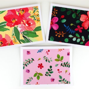Floral Note Cards, Fabric Greeting Cards, Set of 4 Flower Cards with Envelopes, Blank Inside, Choose from 8 Different Designs