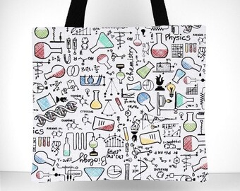 Science Tote Bag, Biology, Chemistry, Physics on White