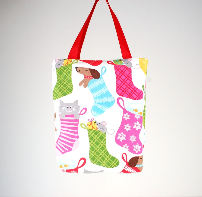 Christmas Fabric Gift Bag, Small Christmas Goody Bag, Choose From 6 Different Designs image 6