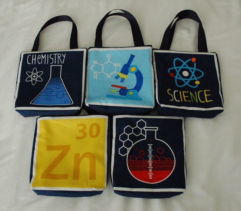 Set of 15 Science Fabric Gift Bags, Science Party Favor Bags, Chemistry