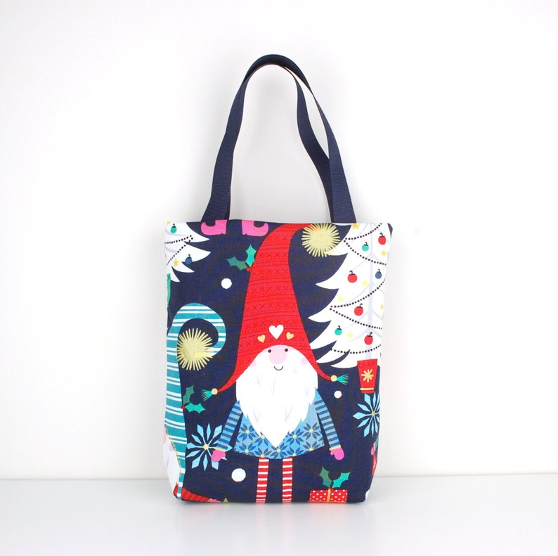 Christmas Fabric Gift Bag Gnomes on Blue