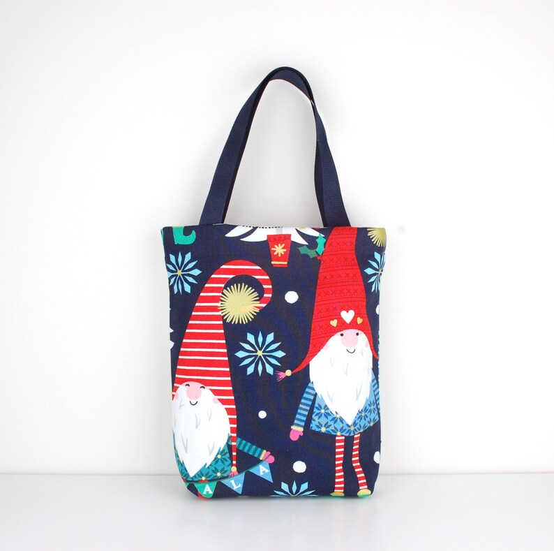 Christmas Fabric Gift Bag Gnomes on Blue