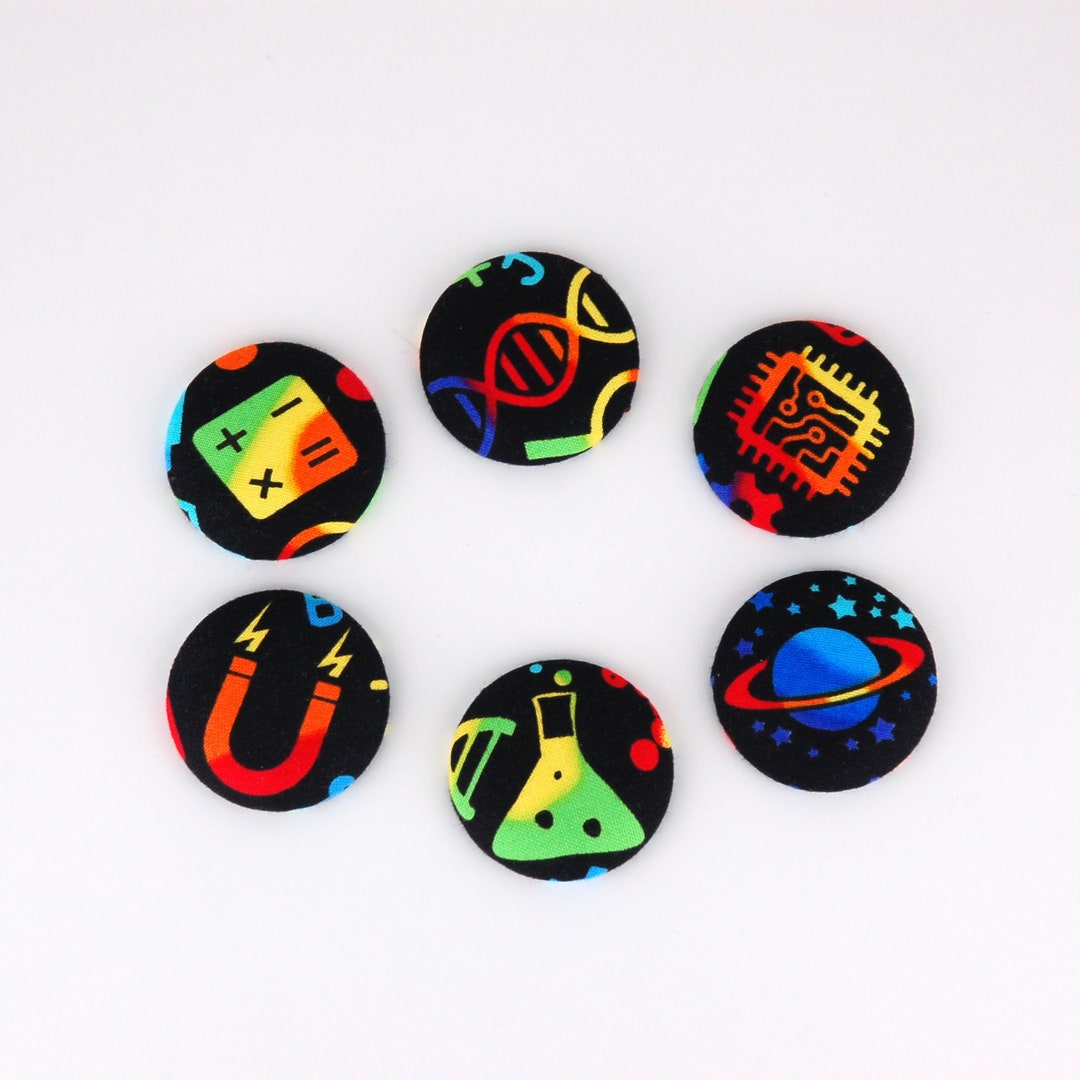 Science Fabric Covered Button Magnets, Set of 6, Rainbow Science - Etsy