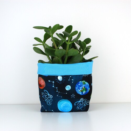 Outer Space Planter, Fabric Plant Pot Cover, Flower Pot Cover, Astronomy Flower Pot, Planets on Blue plus 5 More Designs