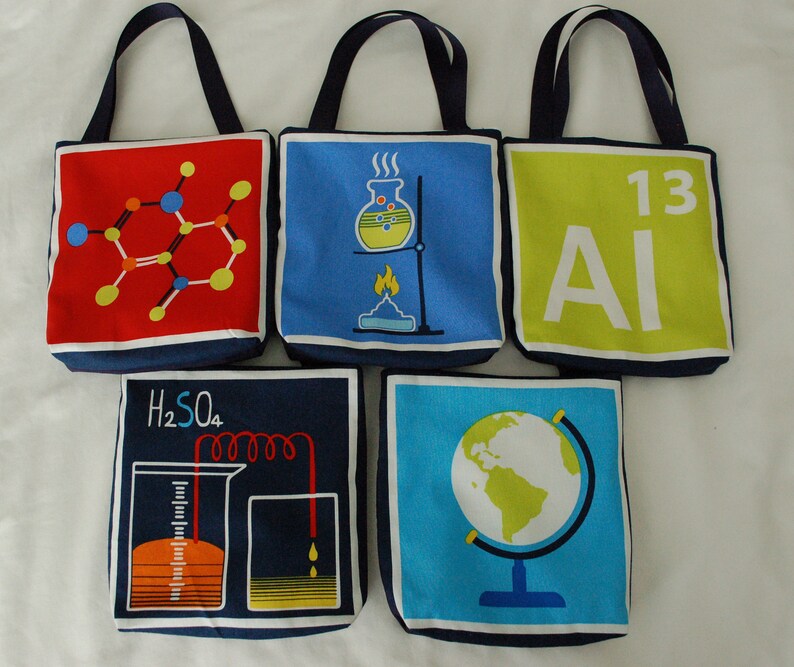 Set of 15 Science Fabric Gift Bags, Science Party Favor Bags, Chemistry