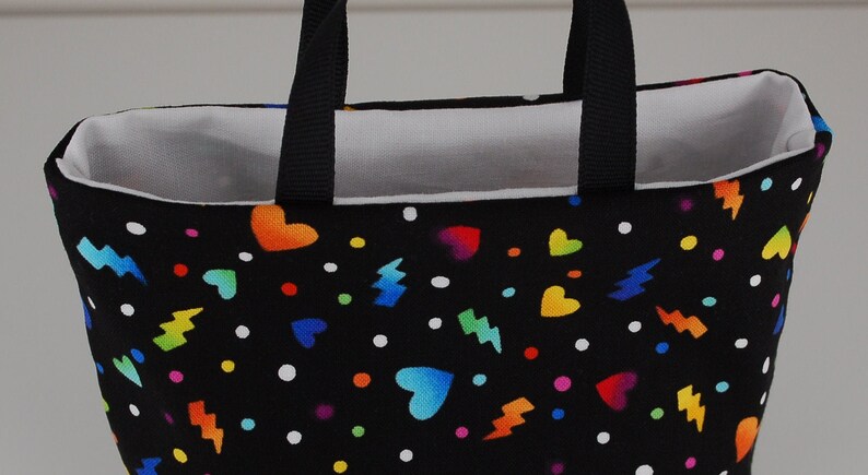 Fabric Gift Bag Rainbow Hearts and Thunderbolts