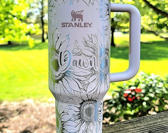 Sunflower Stanley, **FREE KEYCHAIN, Engraved 40 oz Tumbler, Engraved Stanley, Full Wrap, Sunflower, Quencher H2.0, Personalized Stanley