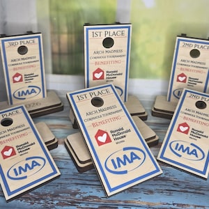 Custom Wooden Cornhole Tournament Trophy: 1st, 2nd, 3rd Place Awards for Championship Games