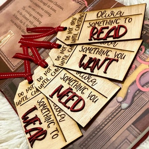 Something You Want, Need, Wear, Read Tags, 3D 4 Gifts of Christmas Tags, Personalized Laser Engraved 3D Minimalist Tags