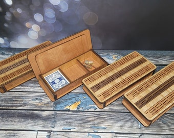 Tablero de cribbage, tablero de cribbage con almacenamiento, tablero de cribbage personalizado, tablero de cribbage de madera, tablero de cribbage personalizado, noche de juegos en familia