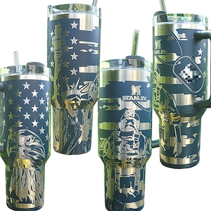 Patriot Liberty Tumbler, Military Engraved Stanley, Liberty Design, American Flag Stanley, Eagle Stanley, Statue of Liberty Stanley, Dog Tag