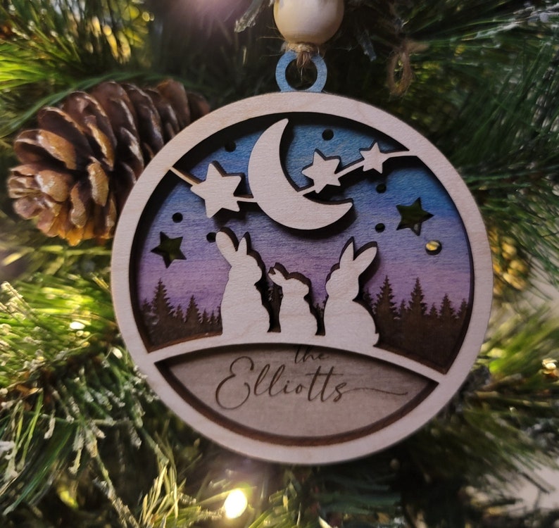 Décoration de Noël en famille avec lapin, décoration personnalisée, décoration de famille, décoration de lapin, décoration de Noël image 1