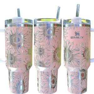 Sunflower Stanley, **FREE KEYCHAIN**, Engraved 40 oz Tumbler, Engraved Stanley, Full Wrap, Quencher H2.0, Personalized Stanley Cup