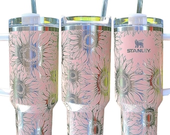 Sunflower Stanley, **FREE KEYCHAIN**, Engraved 40 oz Tumbler, Engraved Stanley, Full Wrap, Quencher H2.0, Personalized Stanley Cup