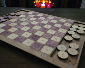 Checkers, Checkers Set, Checkers Board w Magnetic Lid, Personalized Checkers Game, Wooden Checker Board
